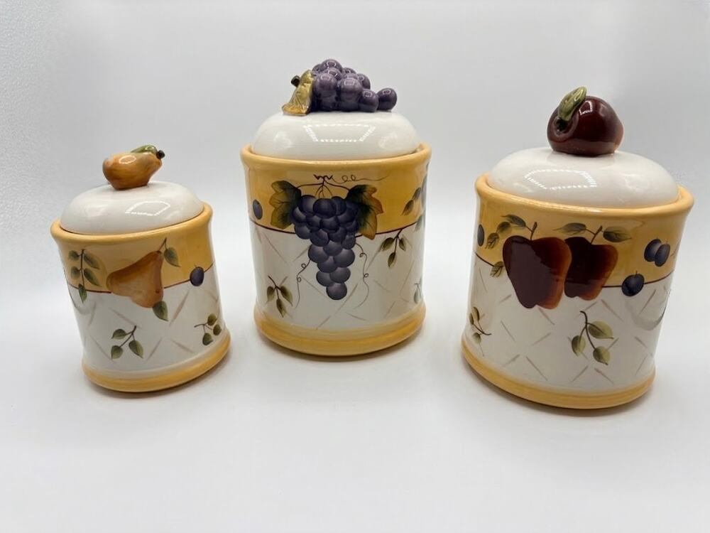 Vintage Home Interiors Sonoma Villa Handpainted Ceramic Canister - Set of 3